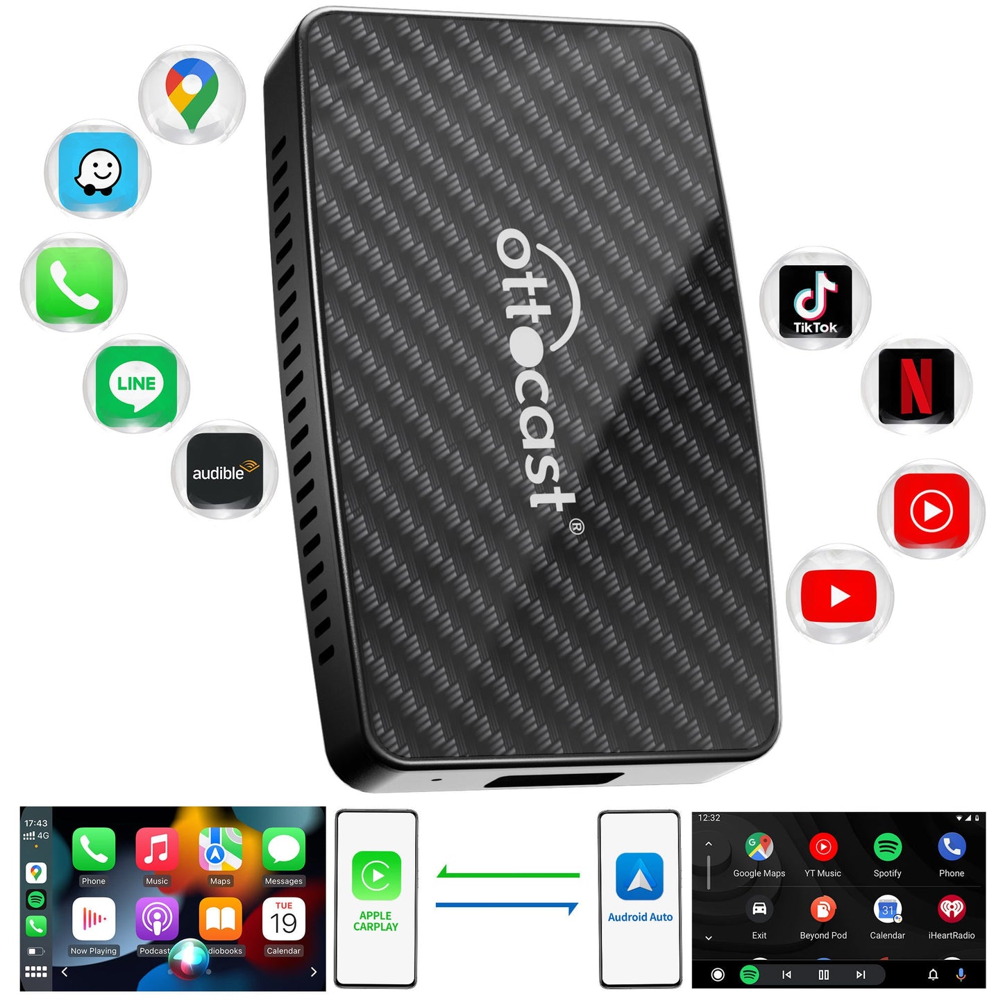 Adaptador para Auto Ottocast | CarPlay | Android Auto