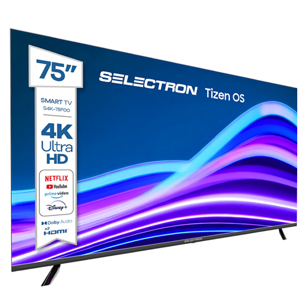 Televisor Selectron S4K-75F00 | Tizen OS | 75" | 4K | HDMI | USB | Wi-Fi | Bluetooth | DVB-T
